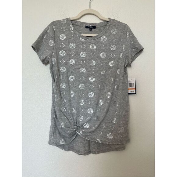 Grey and Silver Tee with Front Knot Twist NEW - Picture 1 of 6